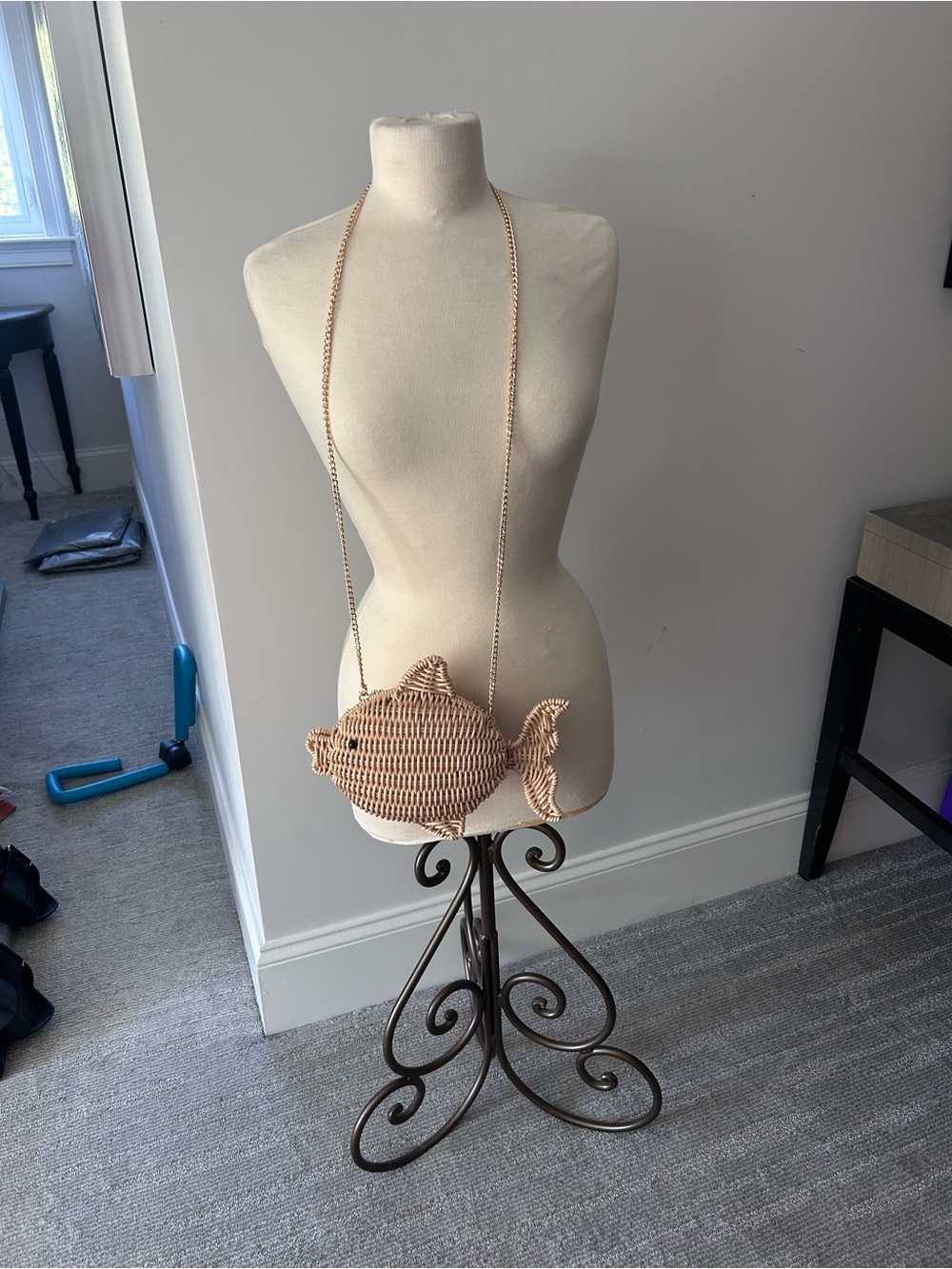 Woven Fish Crossbody Bag in Natural Tan